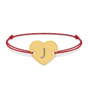 Bratara din argint 925 placat cu aur de 24 karate, Inimioara, litera J, dimensiune reglabila (nod snur), BijuBOX