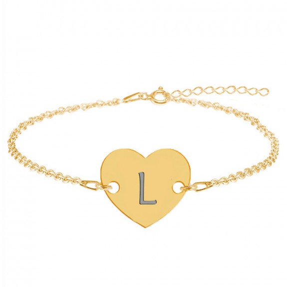 Bratara din argint 925 placat cu aur de 24 karate, Inimioara, litera L, dimensiune 15 + 5 cm, BijuBOX Bratara din argint 925 placat cu aur de 24 karate, Inimioara, litera L, dimensiune 15 + 5 cm, BijuBOX