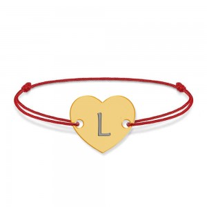 Bratara din argint 925 placat cu aur de 24 karate, Inimioara, litera L, dimensiune reglabila (nod snur), BijuBOX