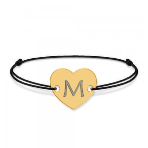 Bratara din argint 925 placat cu aur de 24 karate, Inimioara, litera M, dimensiune reglabila (nod snur), BijuBOX