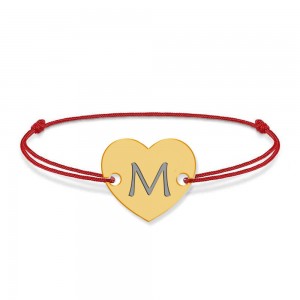 Bratara din argint 925 placat cu aur de 24 karate, Inimioara, litera M, dimensiune reglabila (nod snur), BijuBOX