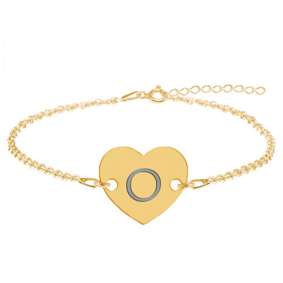 Bratara din argint 925 placat cu aur de 24 karate, Inimioara, litera O, dimensiune 15 + 5 cm, BijuBOX