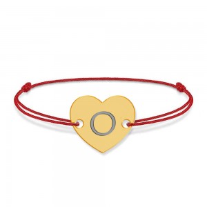 Bratara din argint 925 placat cu aur de 24 karate, Inimioara, litera O, dimensiune reglabila (nod snur), BijuBOX