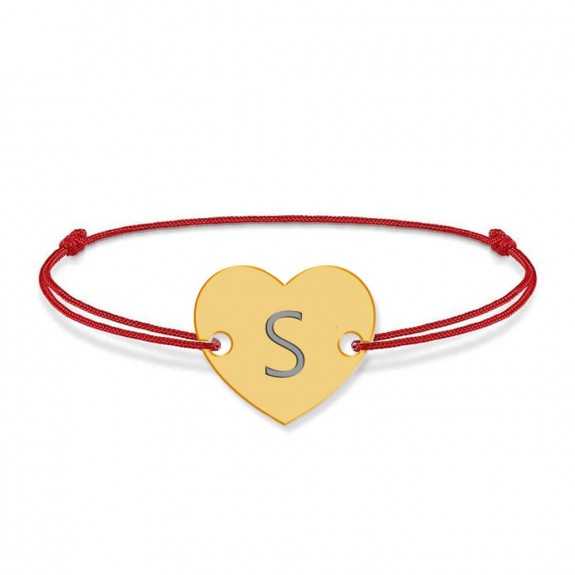 Bratara din argint 925 placat cu aur de 24 karate, Inimioara, litera S, dimensiune reglabila (nod snur), BijuBOX