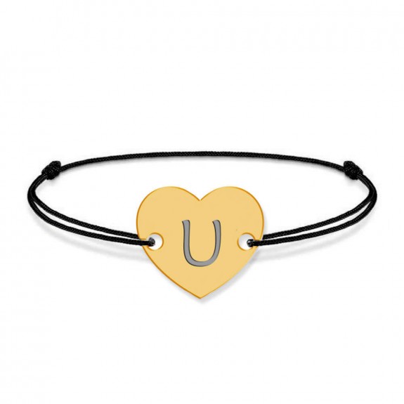 Bratara din argint 925 placat cu aur de 24 karate, Inimioara, litera U, dimensiune reglabila (nod snur), BijuBOX Bratara din argint 925 placat cu aur de 24 karate, Inimioara, litera U, dimensiune reglabila (nod snur), BijuBOX