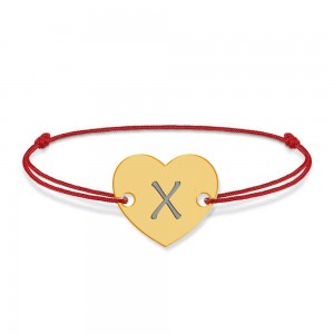 Bratara din argint 925 placat cu aur de 24 karate, Inimioara, litera X, dimensiune reglabila (nod snur), BijuBOX