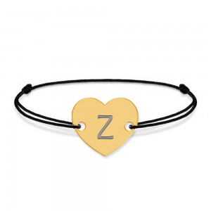 Bratara din argint 925 placat cu aur de 24 karate, Inimioara, litera Z, dimensiune reglabila (nod snur), BijuBOX