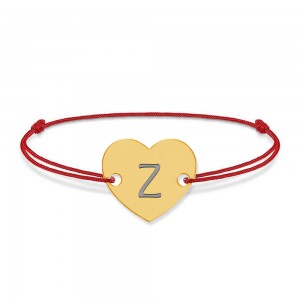 Bratara din argint 925 placat cu aur de 24 karate, Inimioara, litera Z, dimensiune reglabila (nod snur), BijuBOX