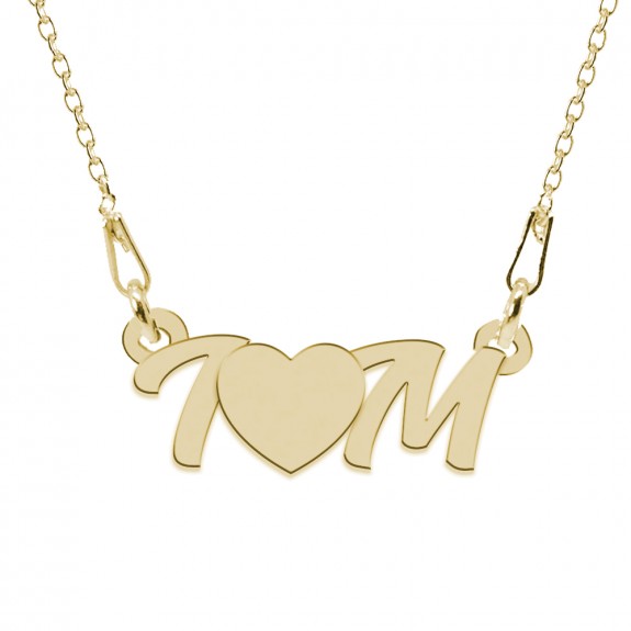 Colier din argint 925 placat cu aur 24 Karate, Love I & M, 45 cm, BijuBOX, Cutiuta CADOU