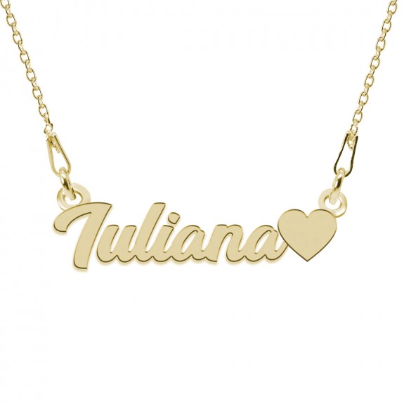Colier Argint, Inimioara, Nume Iuliana, Placat cu Aur 24 K , 45 cm
