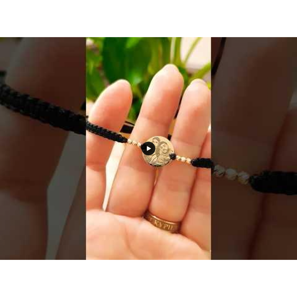 Me - Bratara personalizata snur impletit cu fotografie, 6 bile si banut din argint 925 placat cu aur galben 24 karate