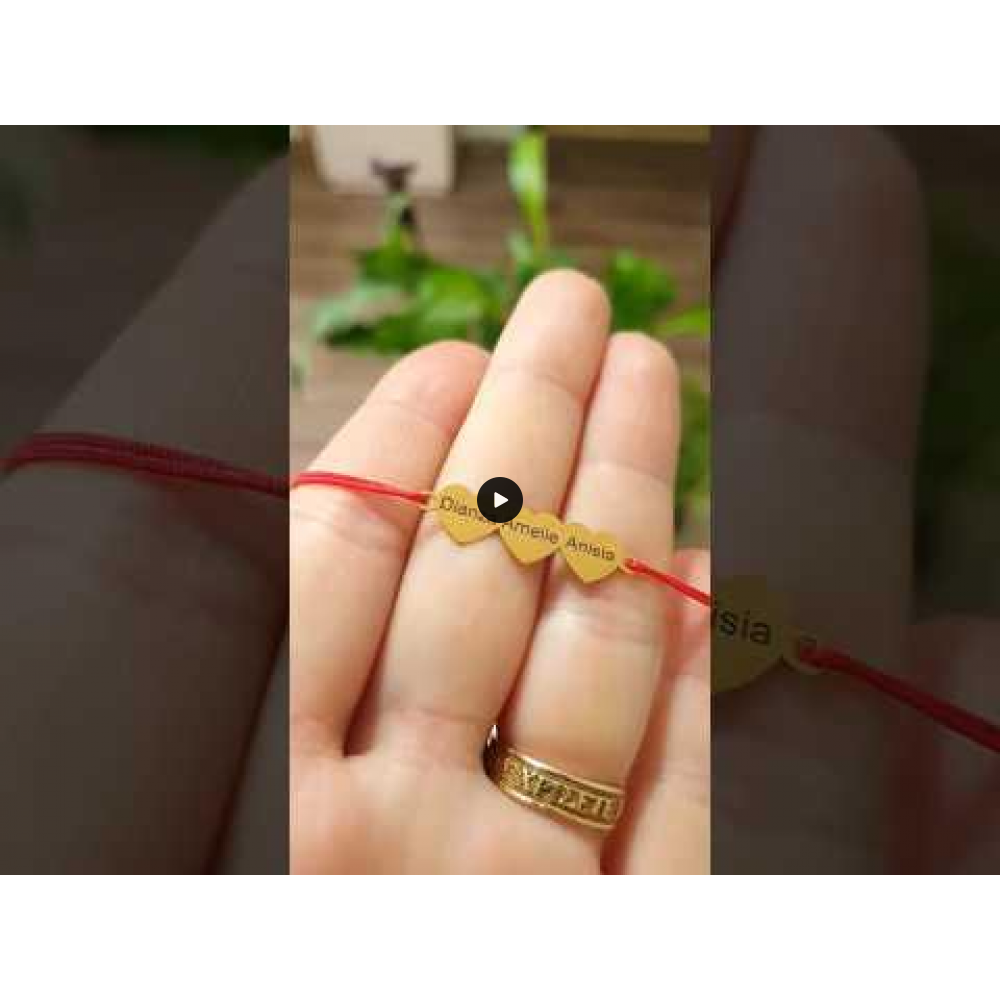 Cesur - Bratara personalizata snur trei inimi din argint 925 Cesur - Bratara personalizata snur trei inimi din argint 925