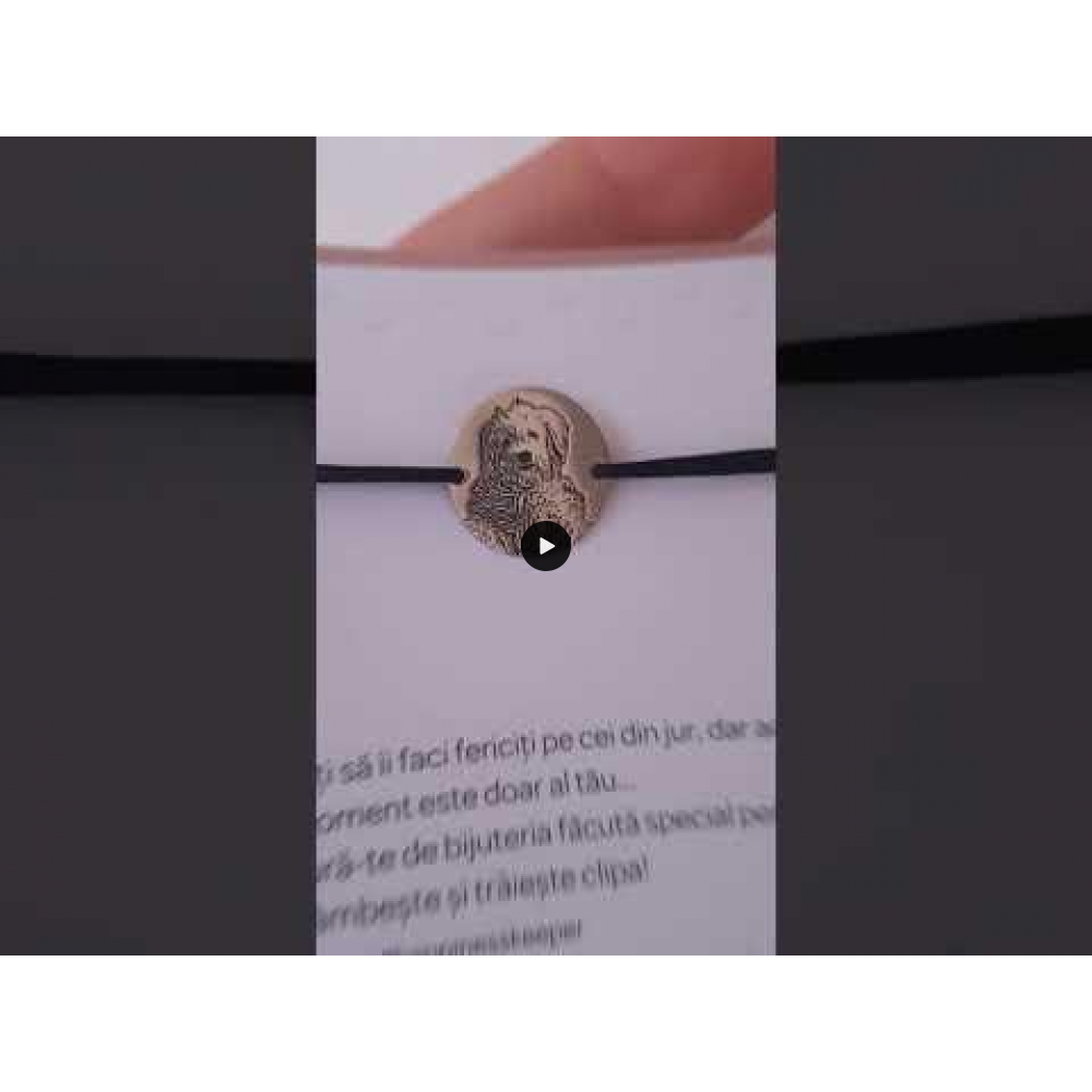 Me - Bratara personalizata snur cu fotografie si banut din argint 925 placat cu aur galben 24K Me - Bratara personalizata snur cu fotografie si banut din argint 925 placat cu aur galben 24K