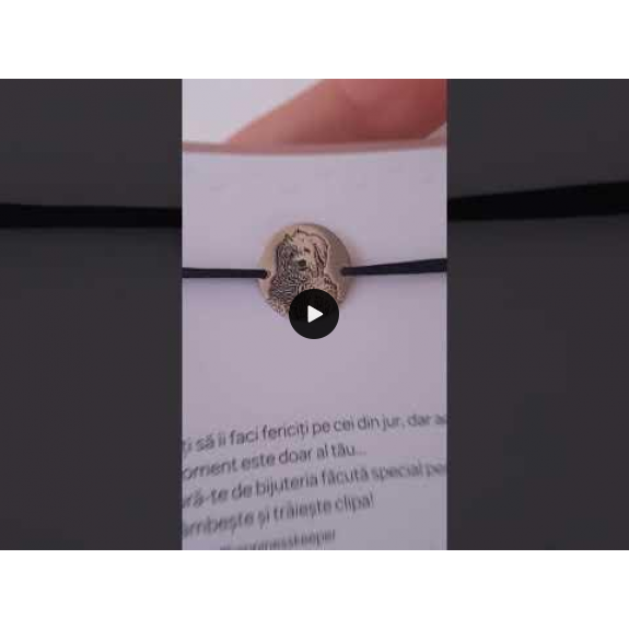 Me - Bratara personalizata snur cu fotografie si banut din argint 925 placat cu aur galben 24K Me - Bratara personalizata snur cu fotografie si banut din argint 925 placat cu aur galben 24K