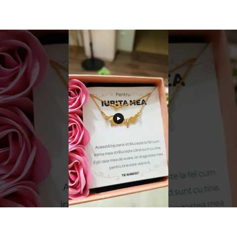 Pentru Iubita - Colier Personalizat cu Nume la alegere din argint placat cu aur 24K + cutiuta cu mesaj personalizat pentru Iubita