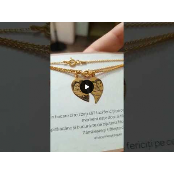 Me - Set coliere personalizate cu fotografie pentru cuplu sau prieteni din argint 925 placat cu aur galben 24K