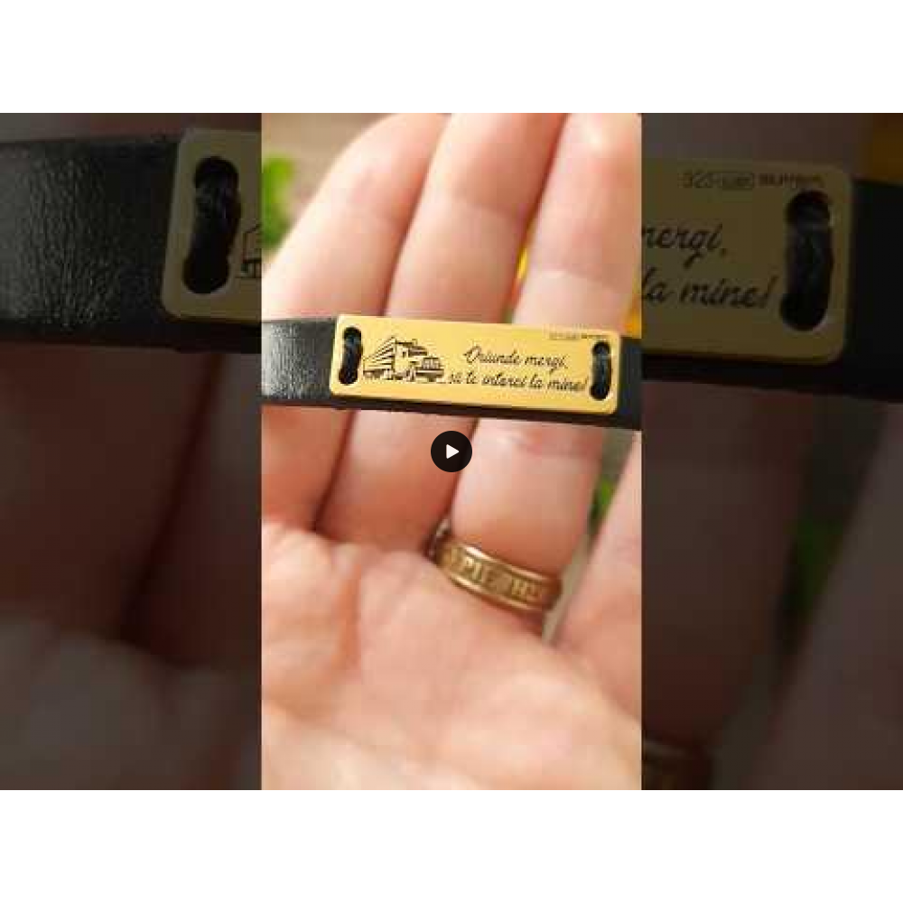 Truck Driver - Bratara personalizata piele cu tablita pentru soferi din argint 925 placat cu aur galben 24K