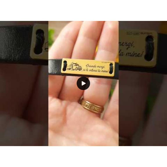 Truck Driver - Bratara personalizata piele cu tablita pentru soferi din argint 925 placat cu aur galben 24K