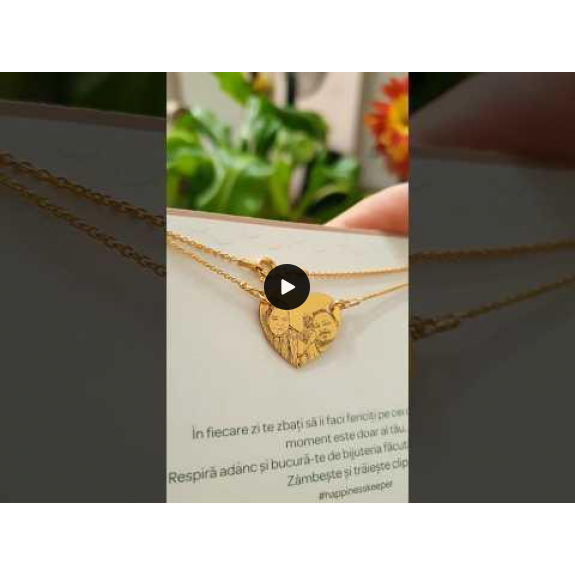 Me - Colier personalizat cu fotografie si inimioara din argint 925 placat cu aur galben 24K
