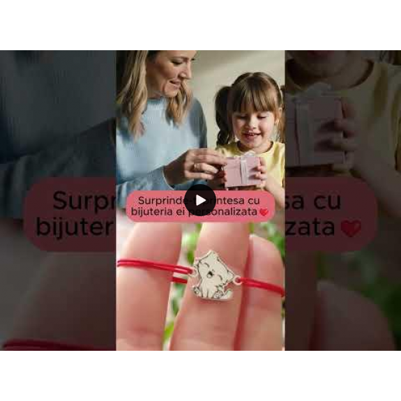 Cat - Bratara personalizata snur si pisica din argint 925 placat cu aur roz