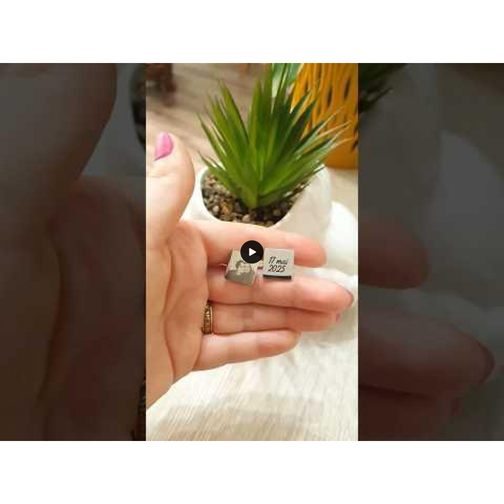 Me - Butoni personalizati cu fotografie si forma patrata din otel inoxidabil auriu