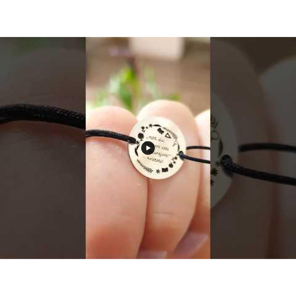 Courage - Bratara personalizata snur "90% din invatare este incurajare" din argint 925 placat cu aur galben 24K