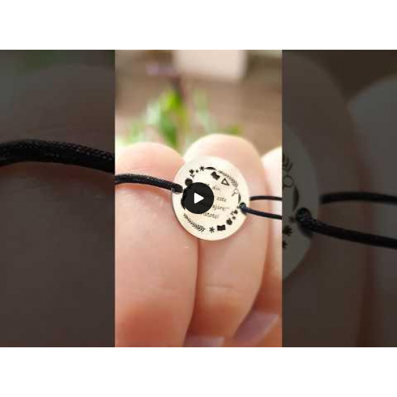 Courage - Bratara personalizata snur "90% din invatare este incurajare" din argint 925 placat cu aur galben 24K