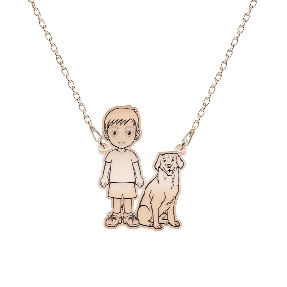 Childhood - Colier personalizat silueta copil cu animalut din argint 925 placat cu aur roz