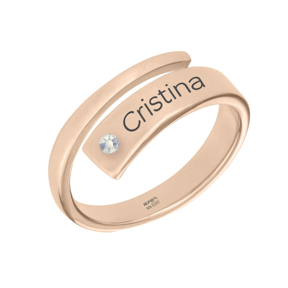 Clara – Inel personalizat cu nume asimetric reglabil din argint 925 placat cu aur roz