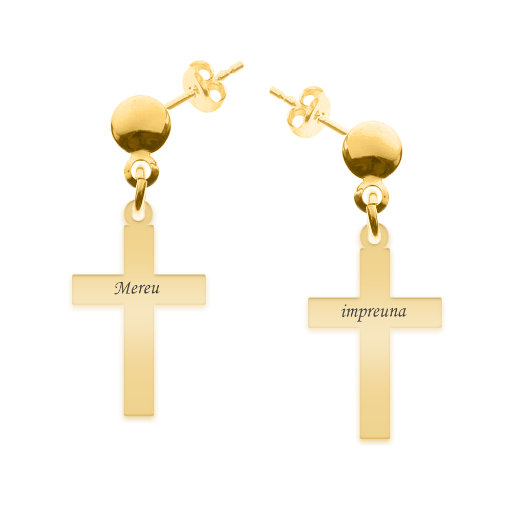 Crux - Cercei personalizati cruce cu tija din argint 925 placat cu aur galben 24K