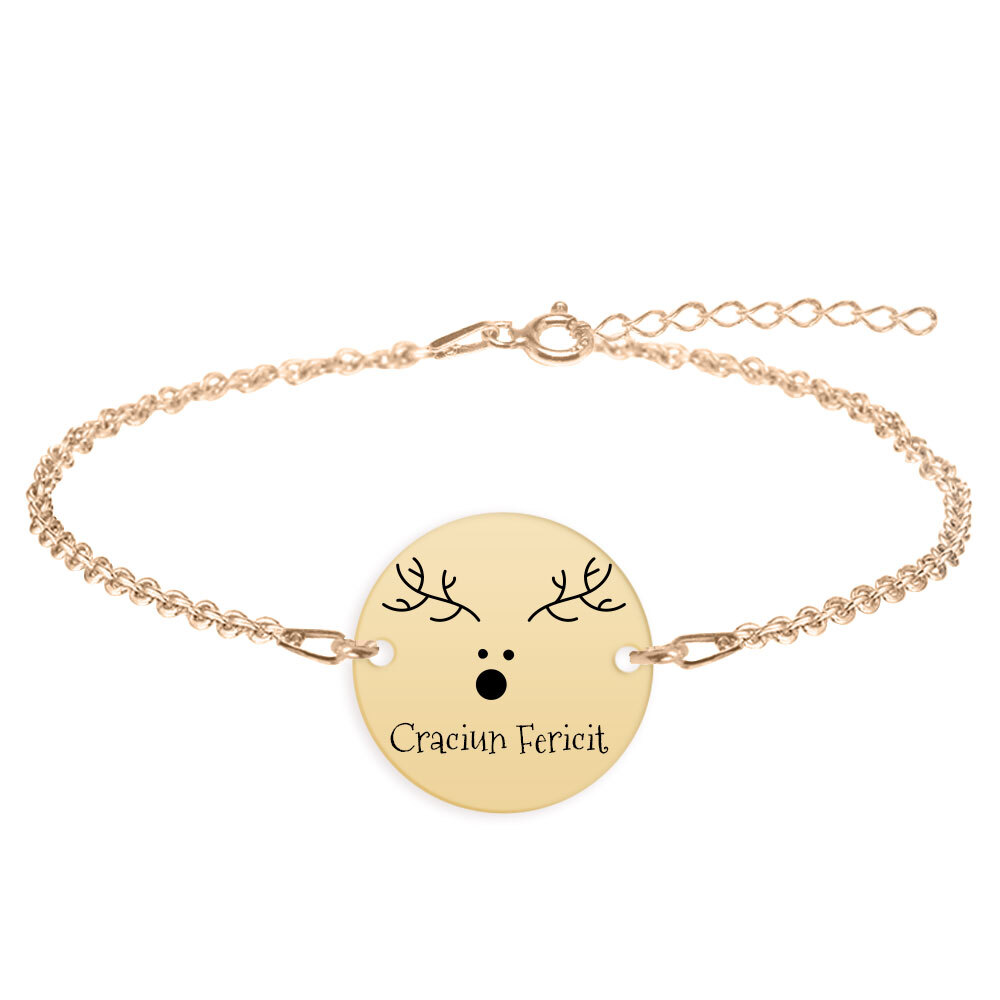 Deer – Bratara personalizata din argint 925 placat cu aur galben 24K- Craciun Fericit