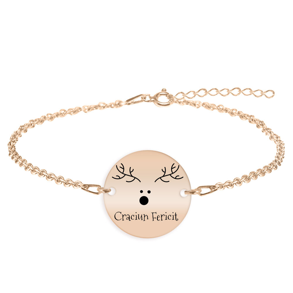 Deer – Bratara personalizata din argint 925 placat cu aur roz – Craciun Fericit