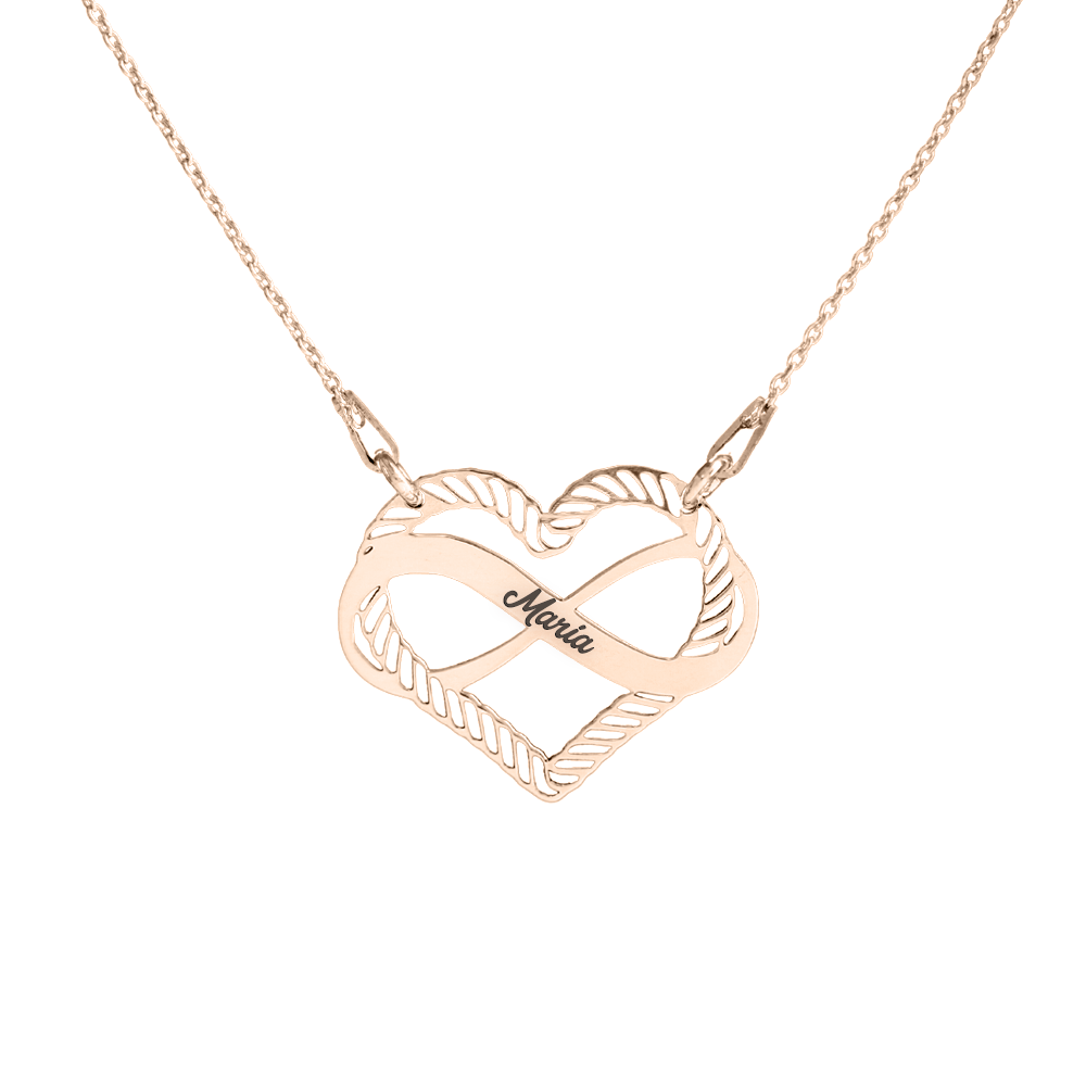 Aimee - Colier personalizat cu inimioara si infinit cu nume din argint 925 placat cu aur roz