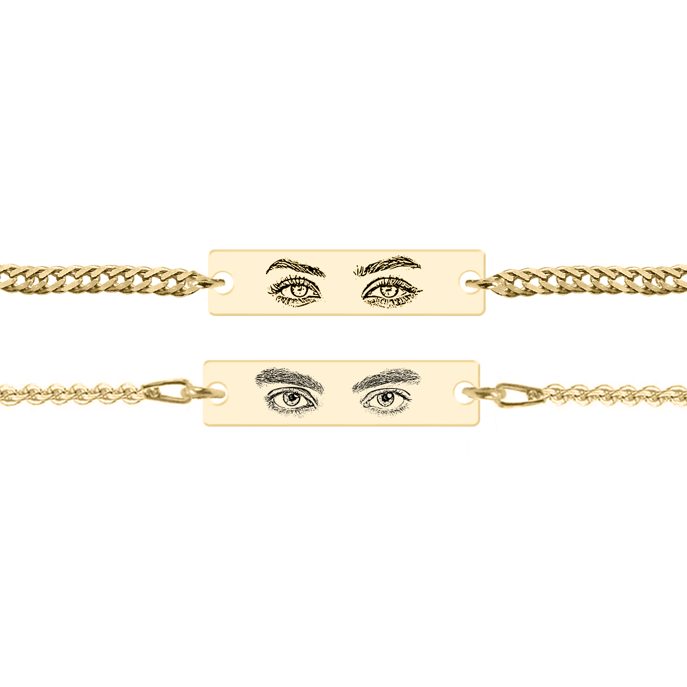 Eyes - Set bratati personalizate cu fotografia ochilor si tablita din argint 925 placat cu aur galben 24K - Lant Anchor&Curb