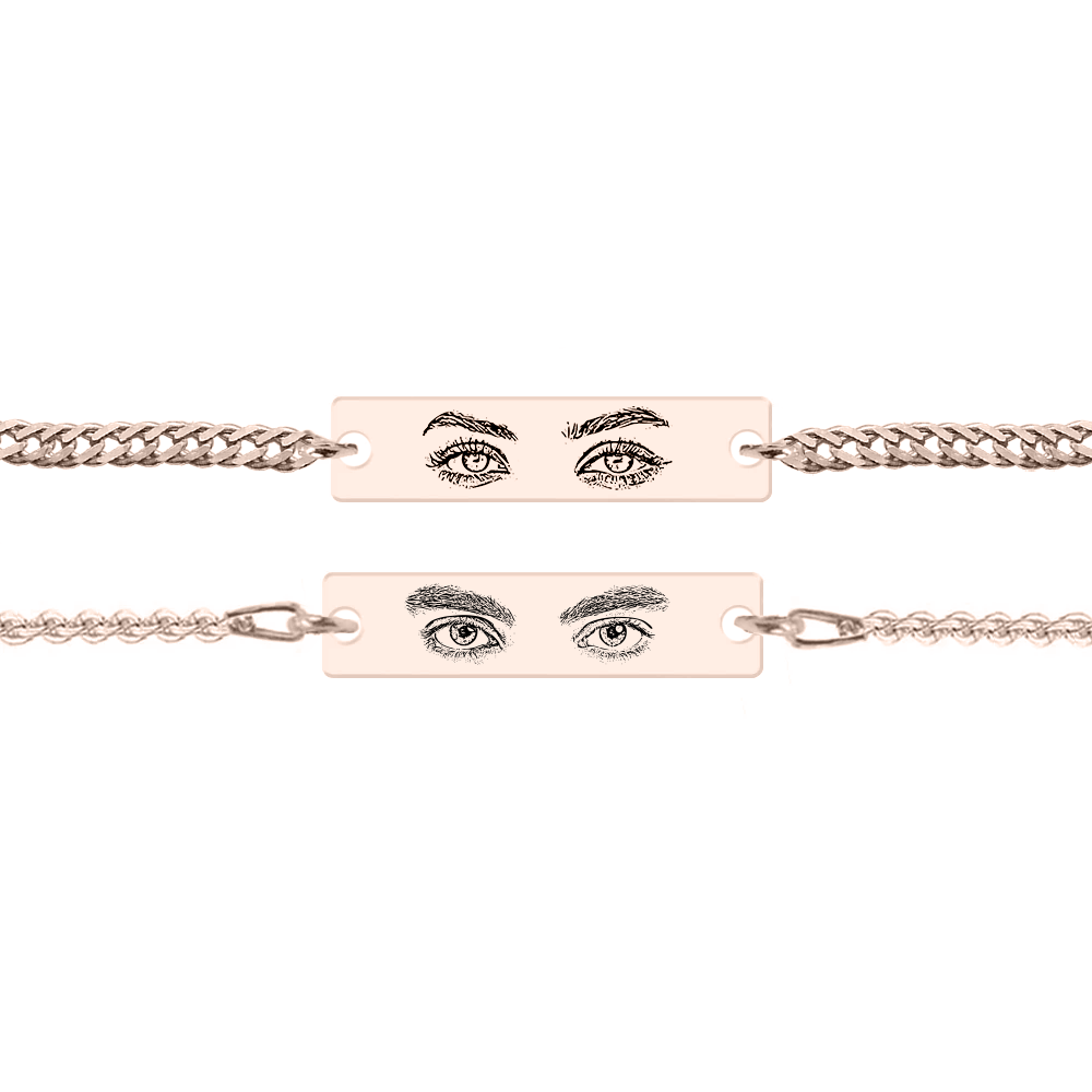 Eyes - Set bratati personalizate cu fotografie si tablita din argint 925 placat cu aur roz - Lant Anchor&Curb