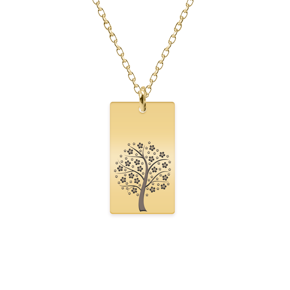 Floris - Colier personalizat copac tablita din argint 925 placat cu aur galben 24K