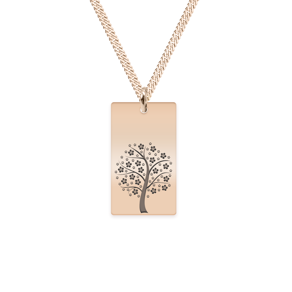 Floris - Colier personalizat copac tablita si lant gros rombo din argint 925 placat cu aur roz
