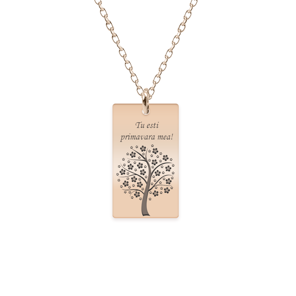 Floris - Colier personalizat copac tablita din argint 925 placat cu aur roz