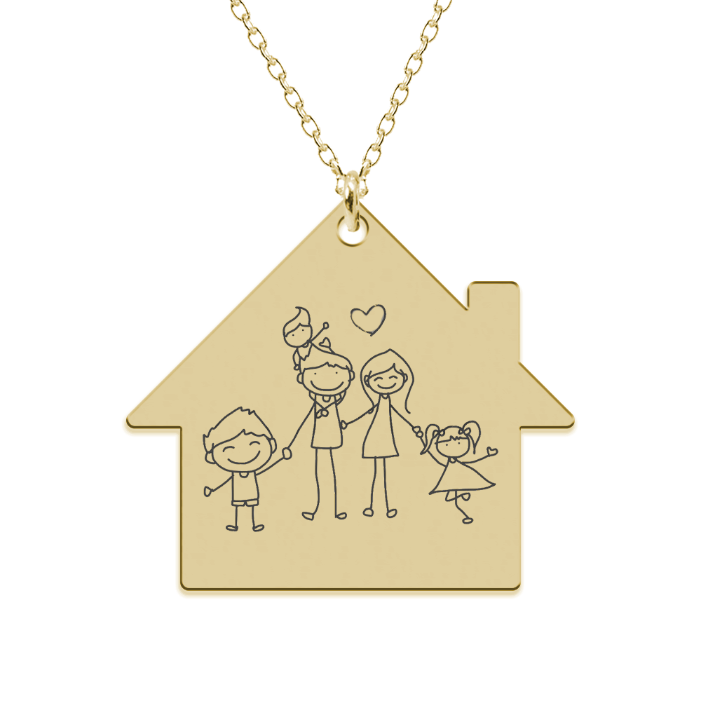 Home - Colier personalizat din argint 925 placat cu aur galben 24K "Family is home"
