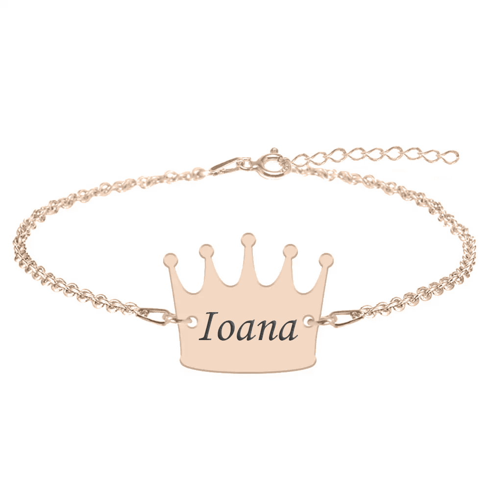 King – Bratara din argint 925 placat cu aur roz personalizata cu text – coroana