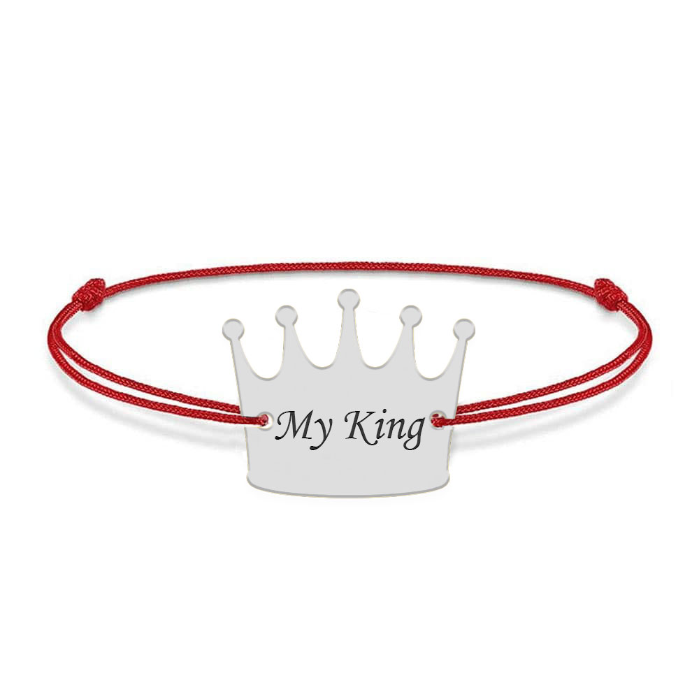 King – Bratara snur cu talisman din argint 925 personalizata cu text – coroana