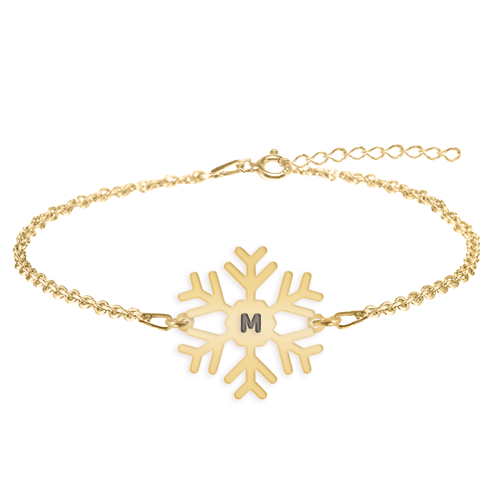 Little Snowflake - Bratara personalizata fulg si litera din argint 925 placat cu aur galben 24K