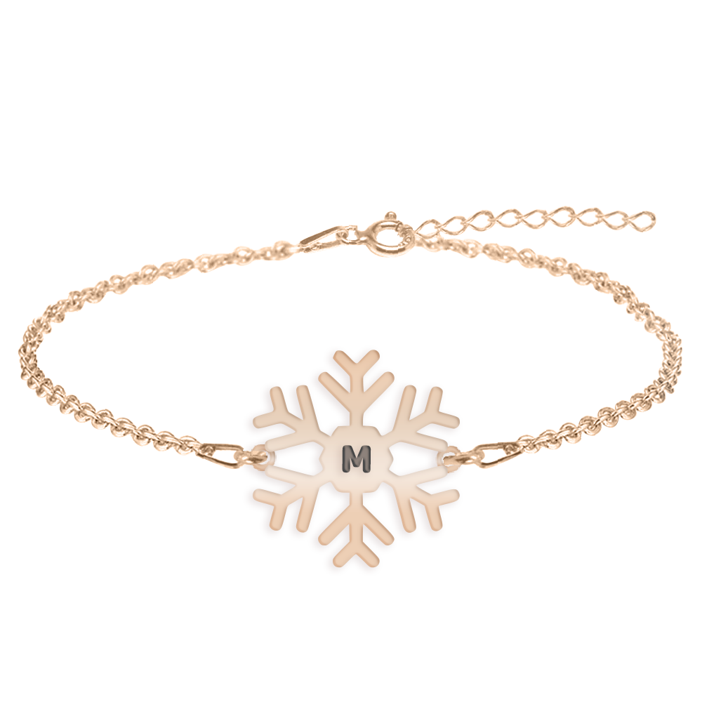 Little Snowflake - Bratara personalizata fulg si litera din argint 925 placat cu aur roz