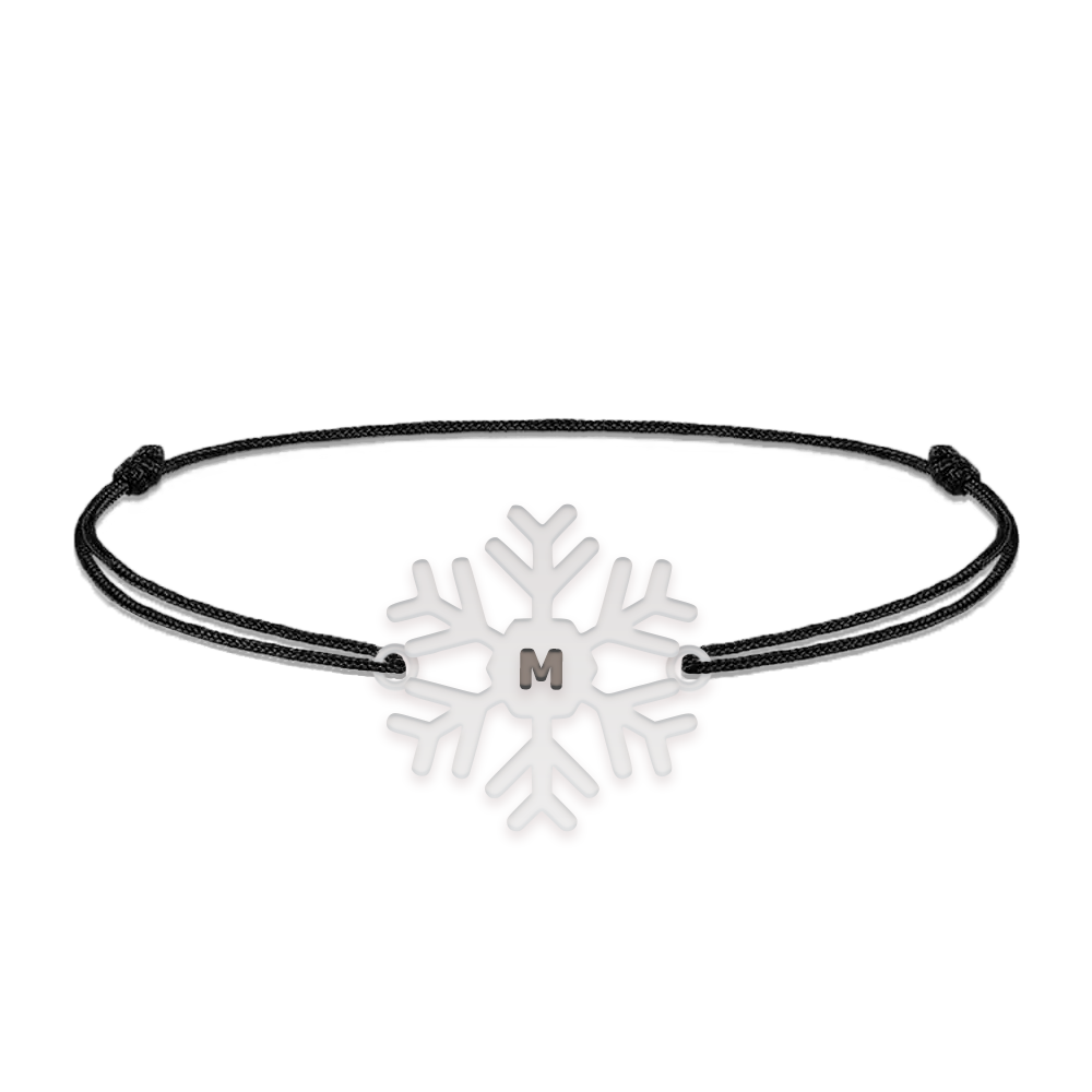 Little Snowflake - Bratara snur personalizata fulg si litera din argint 925