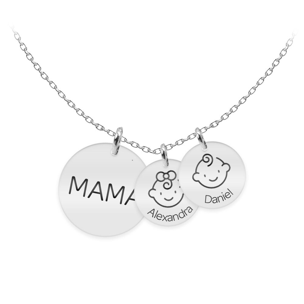 mama mare ii sfatuieste pe copii sa inceapa Mama - Colier argint 925 personalizat mama si copii - Banut