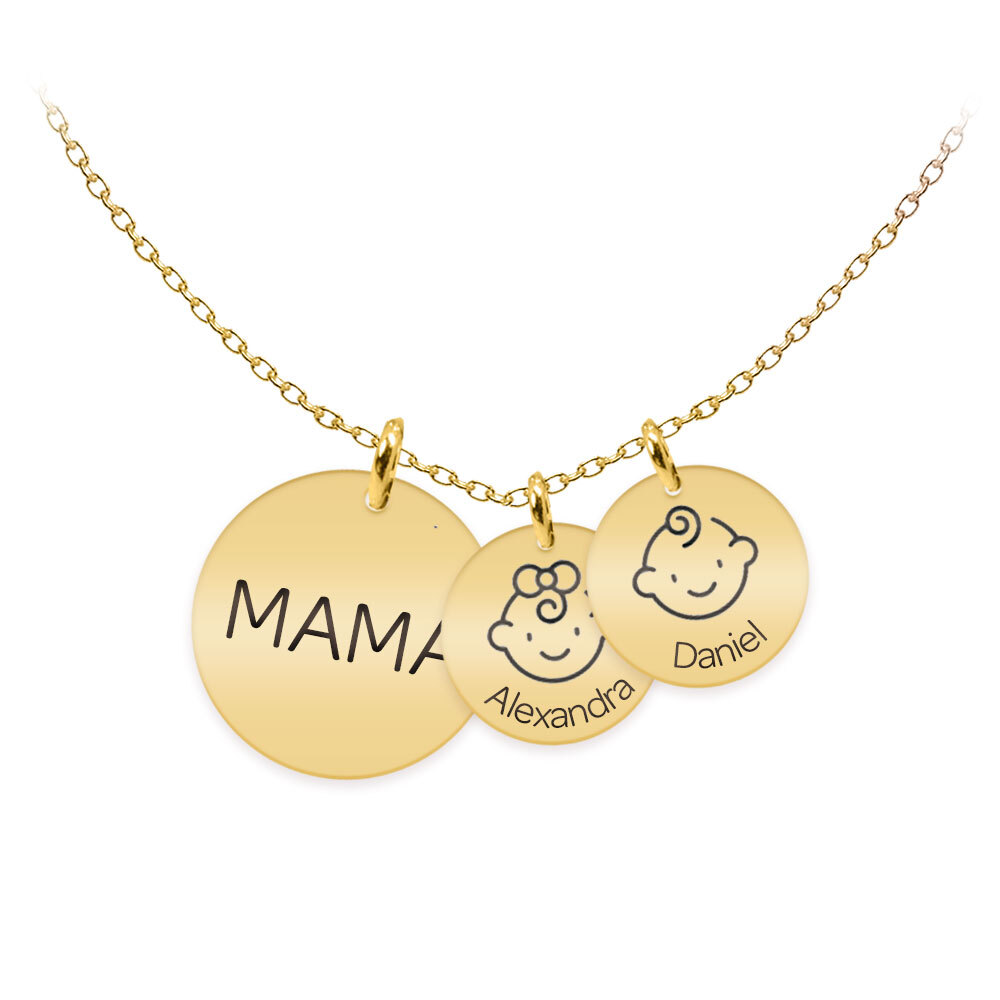 Mama – Colier argint 925 plact cu aur galben 24K personalizat mama si copii – Banut