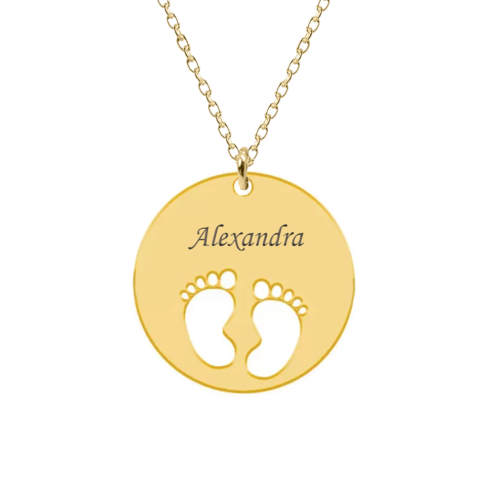 My kid - Colier personalizat banut cu nume si talpite din argint 925 placat cu aur galben 24K