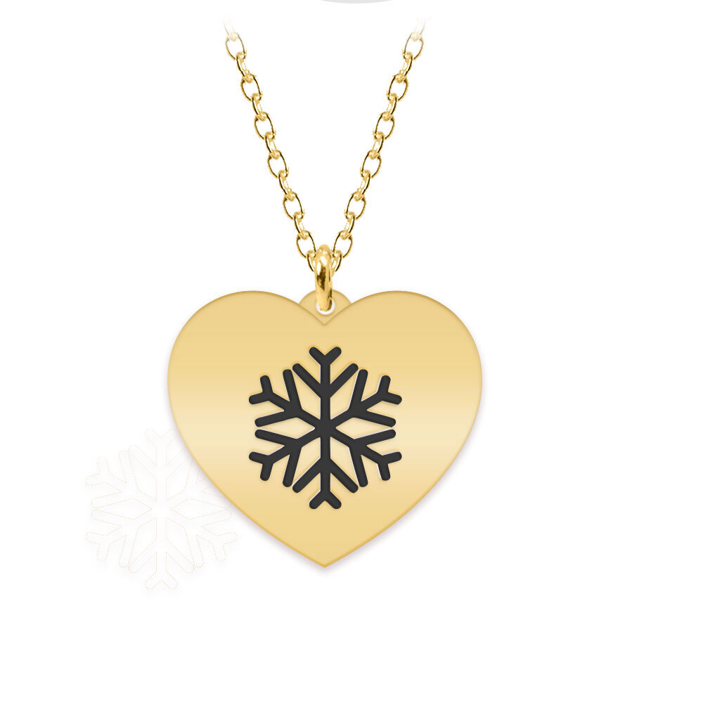 Snow Heart – Colier personalizat argint 925 placat cu aur galben 24K pandantiv inima cu fulg