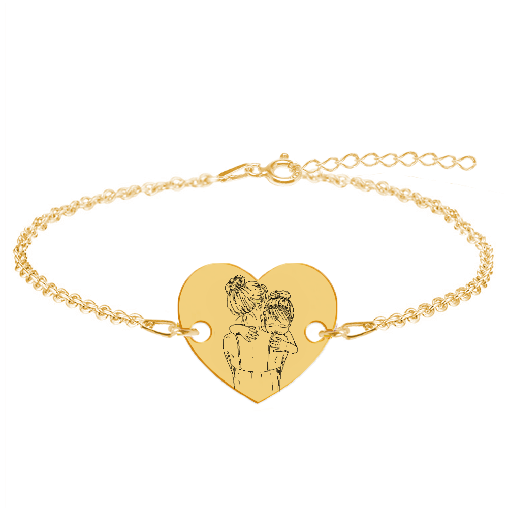 Mom – Bratara personalizata din argint placat cu aur galben 24K”Te iubesc mami” inimioara / banut