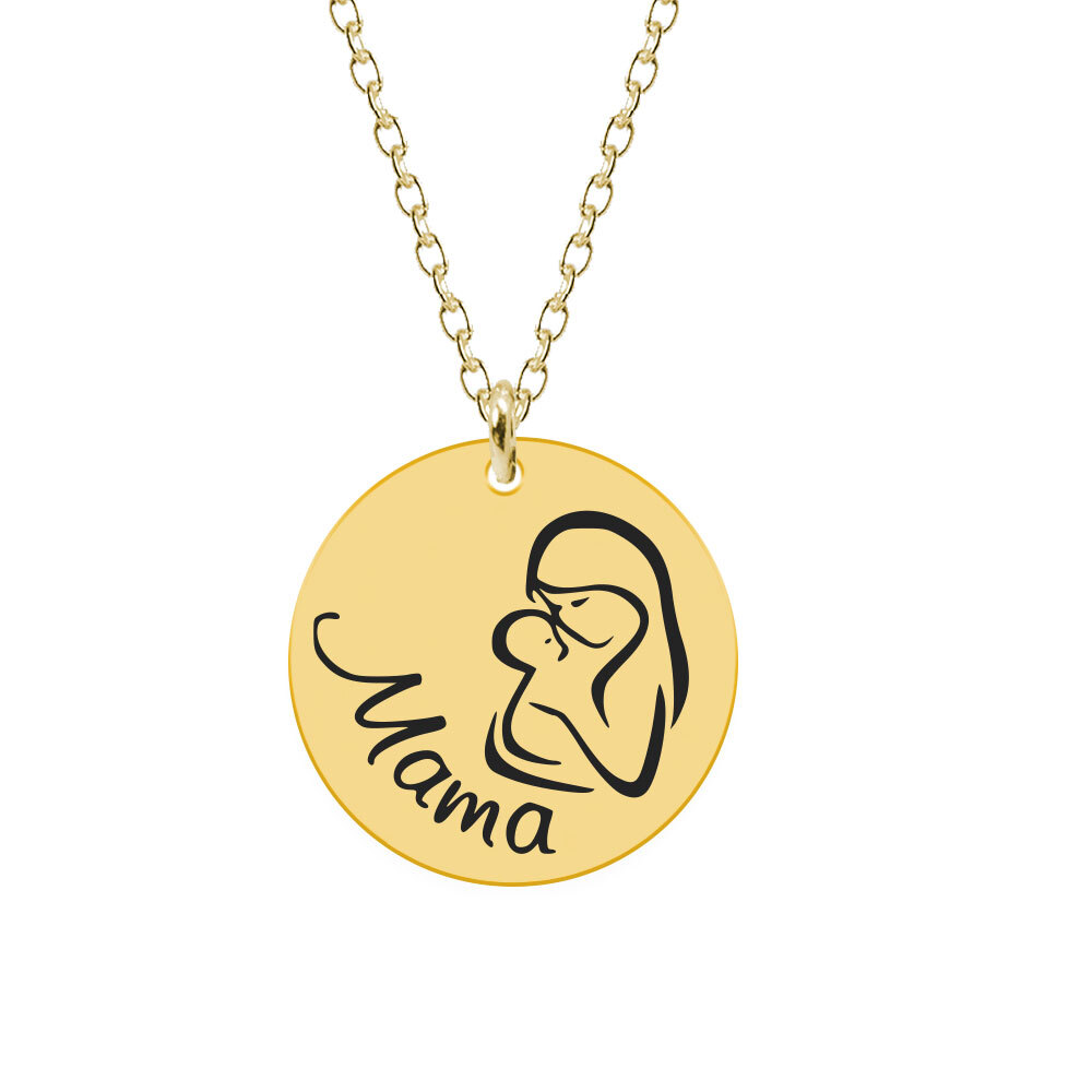 Silvia- Colier personalizat din argint placat cu aur galben 24K Mama si bebe – banut